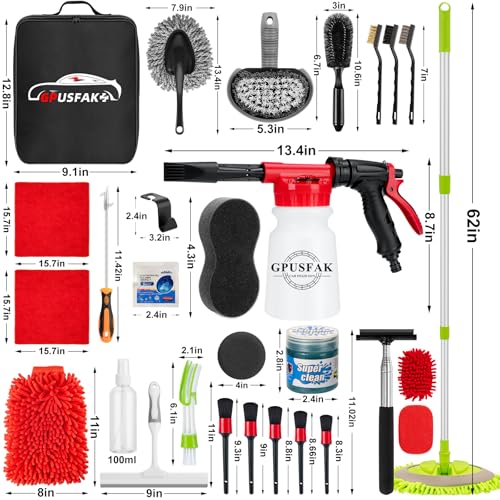 40Pcs Car Wash Cleaning Kit with Foam Gun Sprayer Detailing Brushes Wash Mop Windshield Cleaning Tool Tire Brush Towels Complete Interior Exterior Detailing Set for Car - size: 40Pcs