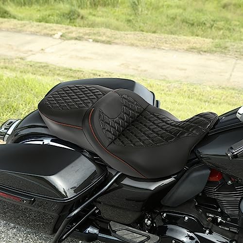 SLMOTO Hammock Motorcycle Drive River Seat - Gel Motorcycle Seat Cushion fit for Harley Touring Road King Street Glide Road Glide Electra Glide 2009-2023 - color: Gel Style B Red