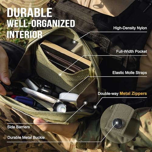 OneTigris MOLLE Pouch, Tactical Admin Pouch Belt EDC Tool Organizer Zippered Utility Waist Pack 7.5"x5"x2" - color: Green