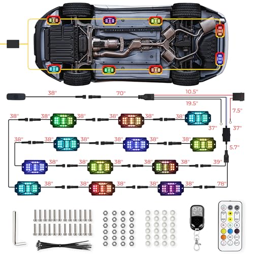 12 Pods Full Angle RGB Rock Lights Compatible with 12V Trucks Jeep UTV SUV ATV Boat Golf Cart, Waterproof Multi-Color, App/Remote Control Led Rock Lights with Music Mode(Patented) - size: 12 Pods-Full Angle-(New 3 Control Mode)-12V