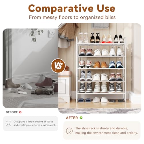 Simple Shoe Rack, 5 Tier Heavy Duty Metal Shoe Shelf 27 Inch Wide, White - color: White, size: 5 Tier(27 Inch)