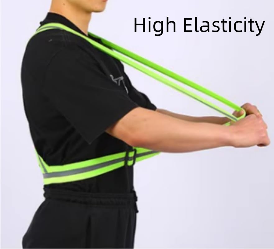 Running Reflective Vest Elastic Adjustable Reflective Vest 2 Pieces with 4 High-Visibility Reflective Belts for Nighttime Running Biking Motorcycle Dog Walking fits Men Women Kids - color: Green