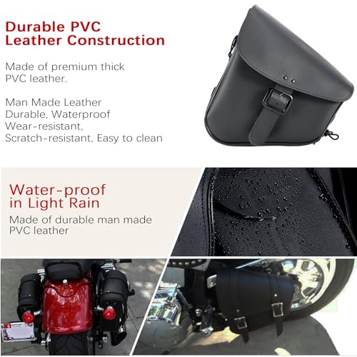 Motorcycle Swingarm Bag with Black Synthetic Leather, Swing Arm Bag Motorcycle Saddlebag Left Side Tool Bag Fit for Softail / Triangulated Swingarm Models Dyna Low Rider Fat Bob, An Adjustable Strap - size: L