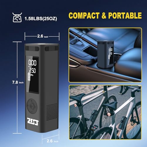Tire Inflator Portable Air Compressor, 150PSI Faster Cordless Air Pump with Auto Shut-Off Function for Car, Motorcycle, Bicycle Balls with Digital Pressure Gauge 6000mAh Battery LED Light