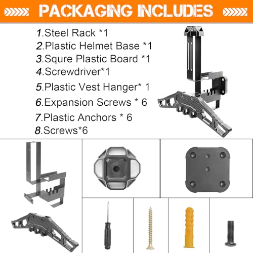 HLOGREE Motorcycle Helmet Holder Rack Wall Mount, Tactical Equipment, Metal Helmet Holder Mount with Hooks, 88lbs Load Capacity, for Motorcycles, Baseballs, Rugby, Military Equipment