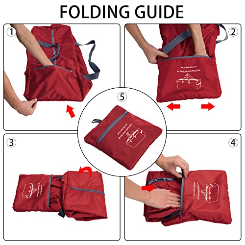 iFARADAY 2 Packs Foldable Duffel Bag 30" / 75L Lightweight with Water Rresistant for Travel - color: Red- 2PCS