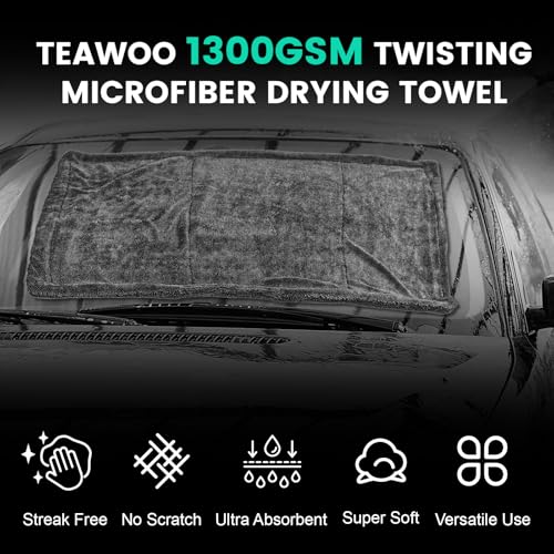 TEAWOO 2 Pack Double-Sided Car Care Extra-Large, Ultra-Absorbant Microfiber Drying Towel for Cars and Trucks, Super Absorbent Car Drying Towel, 1300GSM, 35" x 24" - size: 35"x24" 1300GSM 2PACK