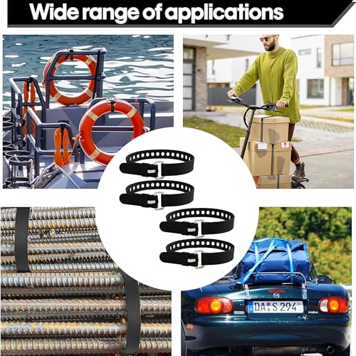 4Pcs 20-Inch Heavy-Duty Silicone Straps with Buckles, Reusable Adjustable Utility Tie Downs for Securing Truck Cargo, Luggage, Tools, Hoses