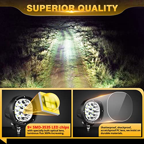 Auxbeam P4 Series 4 Inch 90W Round LED Offroad Lights, Spot Beam LED Pods Off-Road Spotlights, 4x4 4WD Driving Light Bar A-Pillar Bumper Grille Hood Mount, Pair - color: P4 Series White Offroad Lights