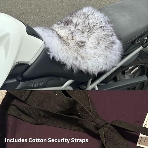 'The Nomad' Long‑Wool Sheepskin Seat Pad – 36 × 34.5 cm Adventure/Touring Motorcycle Cushion – Secure Straps, Temperature‑Regulating, Handmade in UK (Black Tipped) - color: Black Tipped