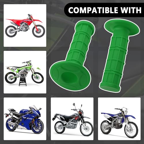 2PCS Motorcycle Grips,Anti-Slip Rubber Dirt Bike Grips with 7/8" Left & 1" Right Compatible with CRF KXF,Universal Motorcycle/Bike Handlebar Grips for Women & Men (Green) - color: Green