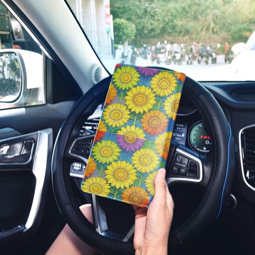 GuoChe Pu Leather Registration and Insurance Card Holder Men Women Document Wallet for any Car, Truck, Motorcycle, Trailer or Boat Rainbow Sunflower Lgbtq Flag Pride Month - color: 14