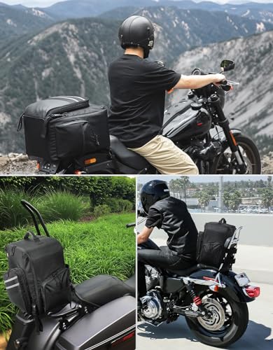 KEMIMOTO Motorcycle Sissy Bar Bag 40L Large Capacity Motorcycle Luggage Rack Tail Bag with Waterproof Zipper Dual Sport Backpack Adventure for Trip Camping Outdoor