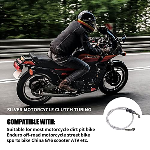 Silver Motorcycle Braided Steel Brake Clutch Oil Hoses Line Pipe Pipe for ATV Pit Dirt Bike Go Kart (Oil Hose Length 90cm)