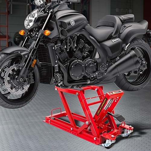 BIG RED Hydraulic Motorcycle Lift Jack with 1500LBS Load Capacity, Powersports Lift Table Operated ATV Dirt Bike Scissor Jack Stand, Fit for Motorcycle UTV Snowmobile, Red, T64017 - size: red hydraulic motorcycle lift jack