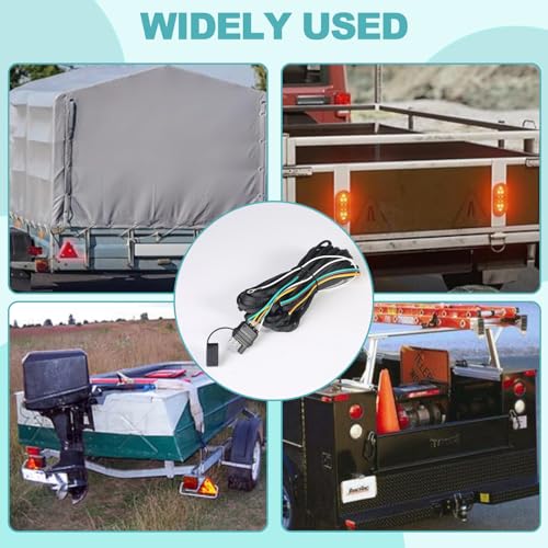22FT 4 Pin 5 Wire Trailer Wiring Harness Protected by Nylon Net Tube, Utility Pure Copper Boat Trailer Wiring Kit for Trailer Tail Light Rewiring, Waterproof 4 Pin 5 Wire Trailer Connector