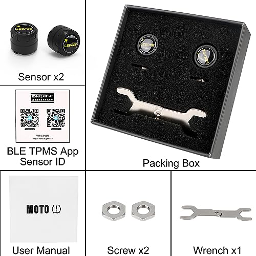 leepee Motorcycle Tire Pressure Monitoring System, Tire Pressure and Temperature Alarm, Wireless Motorcycle TPMS with 2 External Sensors, Support iOS and Android