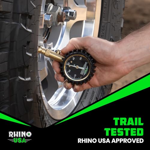 Rhino USA Heavy Duty Tire Pressure Gauge (0-60 PSI) - Certified ANSI B40.1 Accurate, Large 2" Easy Read Glow Dial, 360 Swivel Head, Solid Brass Hardware, Best for Any Car, Truck, Motorcycle, RV - size: 60 PSI Compact