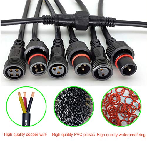 3 Wire Waterproof LED Connector, 16AWG Male Female Plug with IP65 Waterproof Wire Connectors, 20CM Extension Cable for Car LED Strip Lights - size: 16AWG 3Pin waterproof connector