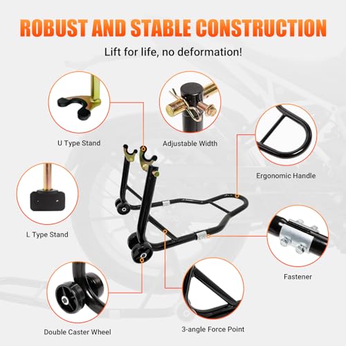 Motorcycle Rear Wheel Stand, with U + L Fork Swingarm Spool, 850lbs Capacity Universal Paddock Lift Jack Stand, Compatible With Most Yamaha Honda Kawasaki Suzuki BMW Motorcycles(New Update)