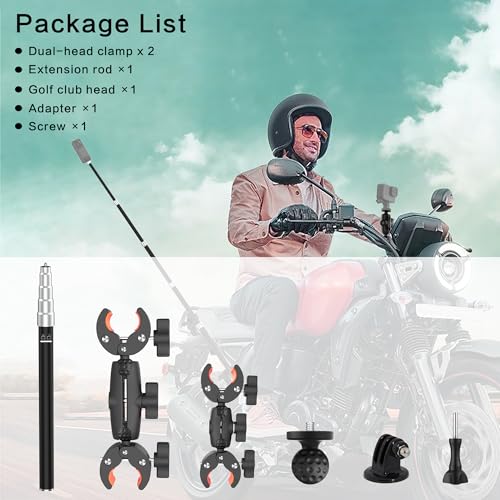 Aluminum Motorcycle Bike Handlebar Mount Bundle for Insta360 X5, Bike Mount with Invisible Selfie Stick Rock-Solid Locking for Insta360 X5 X4 X3, DJI OSMO 360, GoPro MAX 2 for Cycling Vlogging