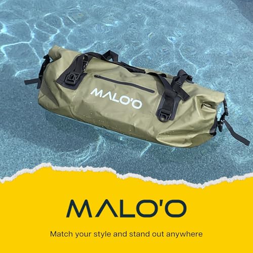 Malo’o Waterproof Dry Duffel, Heavy-Duty Roll Top Waterproof Gear Bag with Shoulder Strap & Molle Loops, Marine Duffel for Kayaking, Boating, Camping, Beach & Travel, Dark Green, 60L - color: Dark Green, size: 60L