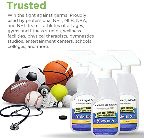 Clear Gear Disinfectant Cleaner, and Deodorizer For Sports Equipment, Gyms, and Fitness Centers - EPA-Registered, Hospital Grade, Made in USA - 1-Pack of 32 Oz Bottle Disinfecting Spray - size: 32 Fl Oz (Pack of 1)