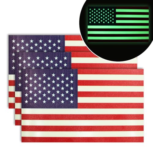 Glow in The Dark American Flag Stickers - 3-Pack, 5x3 Inches - Durable Decals for Vehicles & Personal Items,Car Bumper/Truck/Motorcycle/Helmet/Laptop/Window/Water Bottle/Mail Box