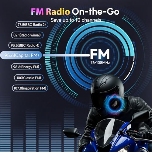 Moman Motorcycle Helmet Headsets Speaker, Hands‑Free Hi-Fi Speakers Dual Noise Cancellation with Loud Sound, Voice Assistant IPX6 Waterproof with RGB FM Radio for All Helmets and Solo Riding (H4P) - style: H4P