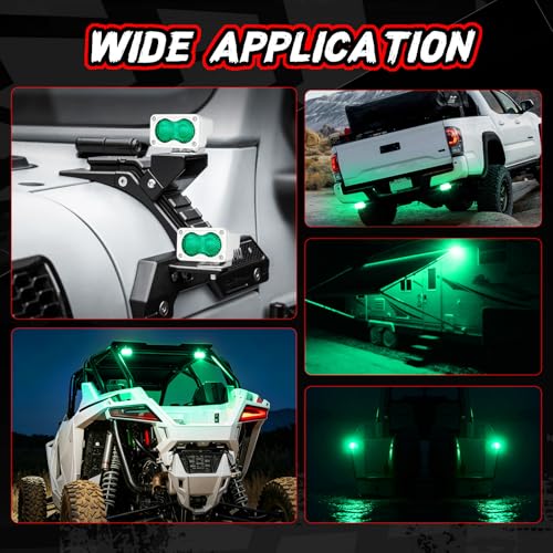 Green LED Pod Lights 3 Inch Auxiliary Backup Rear Light Bar 2PCS Off Road Driving Fog Cube Lights Green Hunting Fishing Emergency Safety Signal Work Lights for Truck UTV Pickup Boat - color: Green