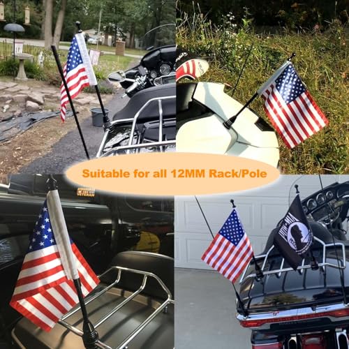 Motorcycle American Flag Pole Mount Kit Compatible for 1/2'' Rack, Black Chrome Flag Mount with Scratch-Proof Rubber Pads - For Harley Honda Goldwing CB VTX CBR Yamaha | Black Chrome Flag Mount with Scratch-Proof Rubber Pads - For Harley Honda Goldwing CB