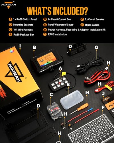 Auxbeam 8 Gang Switch Panel RA80 Toggle Momentary Pulsed RGB Dimmable Multifunction Switch Panel Easy Installation Marine Switch Pod IP65 Waterproof for Car Boat RV, 3 Years Warranty - size: 8 Gang (Single-Sided Output), style: RGB (Without APP)