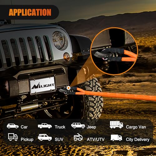 Nilight Kinetic Recovery Rope 28,600LBS 7/8" x 20ft Snatch Strap Heavy Duty Offroad Towing Strap Kit Vehicle Recovery kit for UTV ATV SUV Truck Car Jeep Tractor - color: 7/8in x 20ft Rope