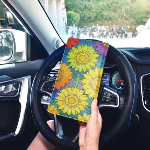 GuoChe Pu Leather Registration and Insurance Card Holder Men Women Document Wallet for any Car, Truck, Motorcycle, Trailer or Boat Rainbow Sunflower Lgbtq Flag Pride Month - color: 16