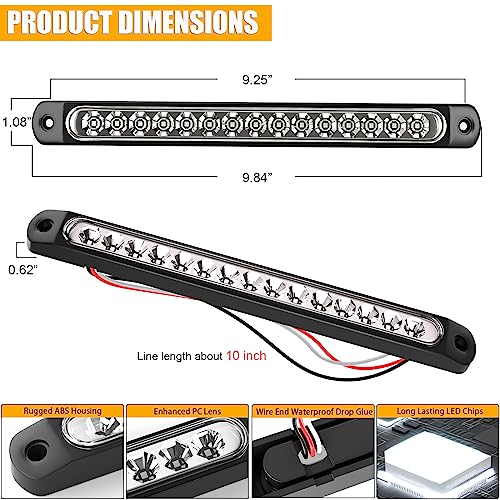 PSEQT 10" 15 LED Trailer Identification Light Led Running Reverse Backup Tail Light Bar Strip White Truck Rear Side Marker Lights Waterproof - color: White