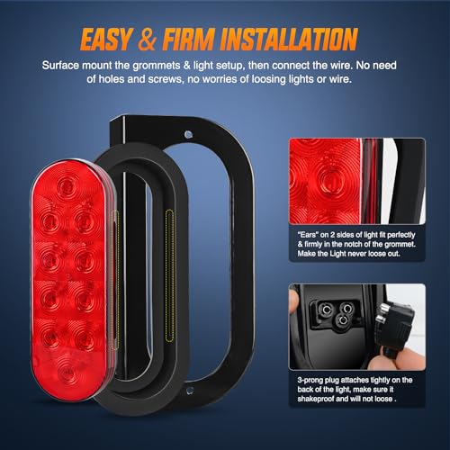 Nilight Hitch Cargo Carrier Oval Light Kit 2PCS 6Inch Red w/Flush Mount Grommet Bracket Harness Waterproof Stop Turn Signal Tail Lights for Luggage Bike Rack Truck Trailer - color: Trailer Lights w/Wire w/Brackets 2PCS