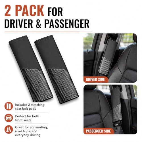 2 PCS Car Seat Belt Cover Pads - Seatbelt Covers with Carbon Fiber & Faux Leather, Soft Shoulder Strap Cushion for Neck & Shoulder Pain Relief, Universal Fit for Car Truck Accessories(Brown) - color: brown