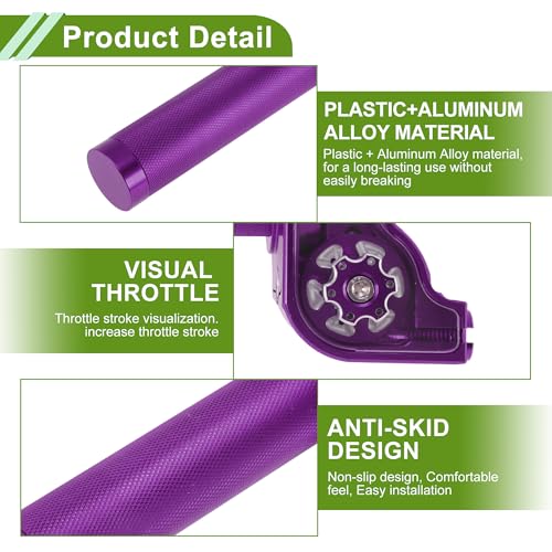 22mm Throttle Grip with 120cm Purple Throttle Cable 1 Pair Checkered Purple Handle Cover Screw Accessories Plastic Aluminum Alloy Purple - color: Purple