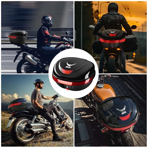 Motorcycle Trunk Black Motorcycle Top Case Motorcycle Tail Box Scooter Trunk Tour Motorcycle Storage Box Carrier with Lock for Helmet Luggage, 35L Capacity, TPU-0089 - size: 35L