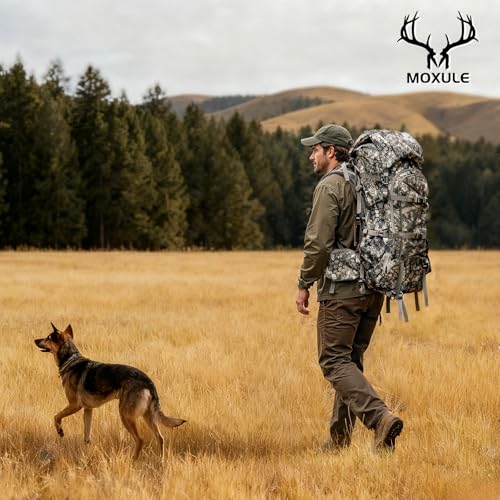 MOXULE Pro 3600 Camo Frame Backpack - Meat Hauler Pack with Rain Cover for Outdoor - color: Camo 60l