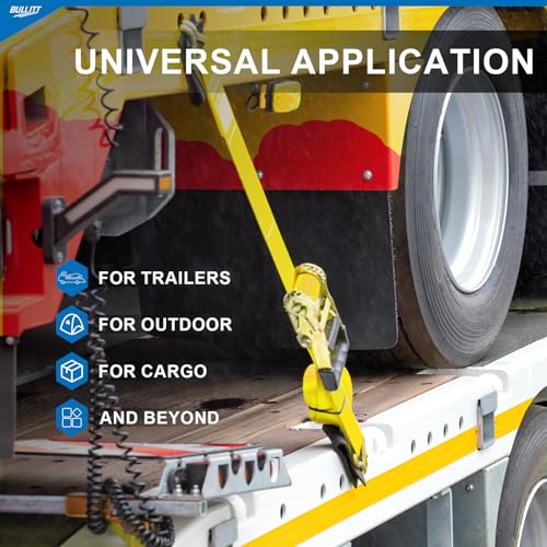 Bullitt Heavy Duty Ratchet Straps,2PCS 2"*27' Tie Down Straps-10,000lb Break Strength with J Hooks Iron Handles for Moving, Securing Motorcycles/Cargo/Car Roof/Household-Yellow