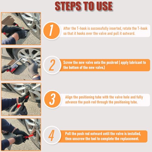 Tire Valve Stem Quick Replacement Tool Kit(51025), Valve Stem Installation Tool for Cars, Trucks,ATVs,etc. with 4PCS TR413 Valve Stems.
