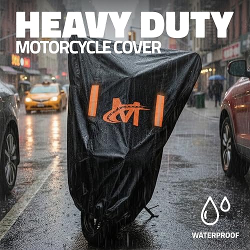Mockins 91"x49"x39" Large Motorcycle Cover Heavy Duty Dual-Layer Fit | Motorcycle Cover Waterproof Outdoor 250G PVC + Soft HD Cotton For Midsize Cruisers, Sport-Touring & Retro Models Up to 91" - size: Motorcycle - Large - 91"x49"x39"