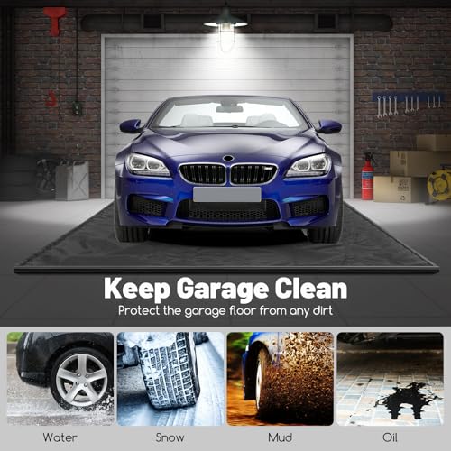 IRONMAX Garage Floor Mat, 7.9’ x 18’ Waterproof Floor Containment Mat with Cleaning Squeegee, Car Parking Mats Prevent Leaks Spills for Snow Ice Water and Mud - size: 7'11" x 18' (Rectangular)