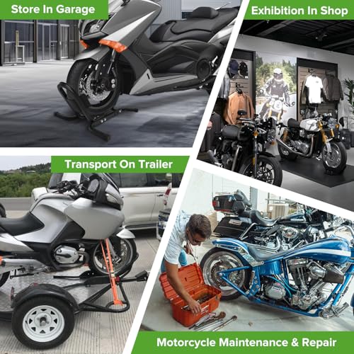Motorcycle Front Tire Chock, 1500 lbs Heavy Duty Wheel Stand, Black Motorbike Front Chock for 17"-21" Wheels, High-Grade Steel Trailer Stand - size: 1500lbs for 17"-21" Wheels