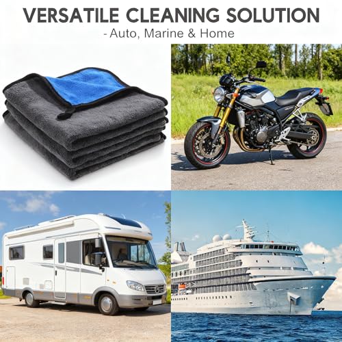 Ultrasoft, Large, Thick and Quick Drying Car Microfiber Cleaning Towel 800GSM Polishing Waxing Auto Detailing Towel Cloth (6pack) (Grey-Blue) - color: Grey-blue,6pack