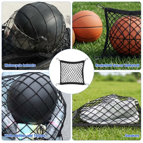 Motorcycle Cargo Net, 14"X14" High-Elastic Double Layer Bungee Net, Helmet Holder for Backpack with 6 Metal Carabiners, Expandable Mesh Storage Bag for Motorcycle and Bicycle Racks and Backpacks