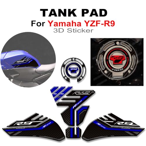 Motorcycle Tank Pad Compatible with Yamaha YZF R9 YZFR9 2025 2026 Motorcycle Fuel Tank Protector Gas Tank Decals YZF R9 Tank Pad Fuel Tank Kit Knee Stickers Decals Protection (A-1) - color: A-1