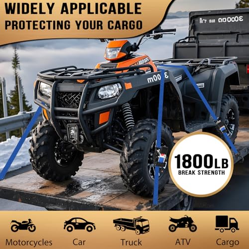 10FT Retractable Ratchet Straps(2-Pack) - 1 Inch (1800 LB Break Strength) Heavy Duty Self Retracting Ratchet Straps with Soft Loops & Storage Bag for Household, Motorcycle, Truck, ATV(Blue) - style: Blue-2 Pack