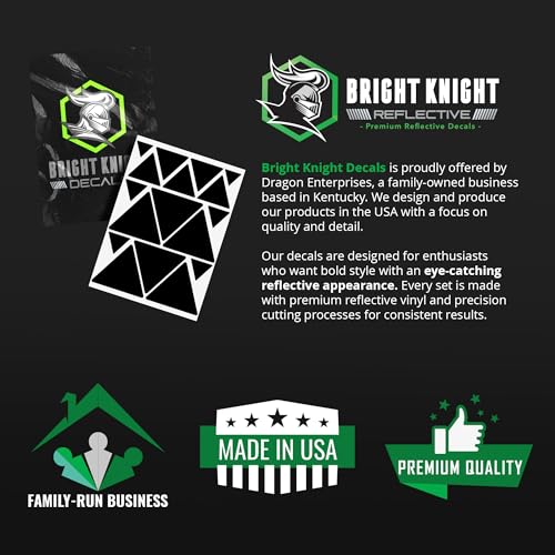 BRIGHT KNIGHT DECALS Reflective Stickers, 17pc Triangle Kit, Reflective Tape Outdoor Waterproof Motorcycle Helmet Stickers for Bikes, Scooters, and Hard Hats, Night Safety High Visibility - color: Black